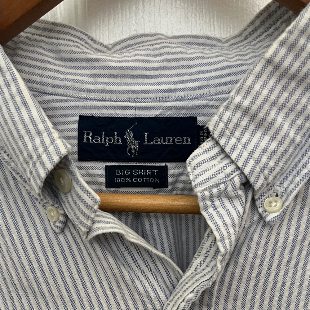 Polo by Ralph Lauren Blue and White Striped Shirt Size XXL - Picture 2 of 6